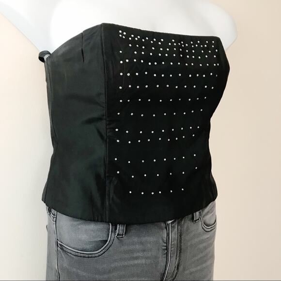 Vintage Y2K Jessica McClintock Gunne Sax Black Satin Rhinestone Corset Bustier - Picture 2 of 13